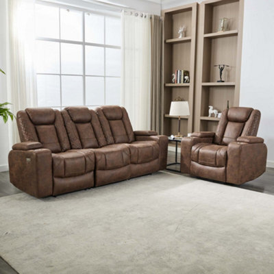 More4Homes Ashton 1+3 Seater Fabric Auto Recliner Sofa Set Brown - image 1