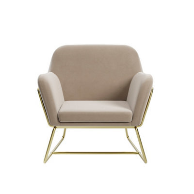 LPD Charles Velvet Beige Armchair Comfortable&relaxed Seating With Brushed Gold Legs - image 1