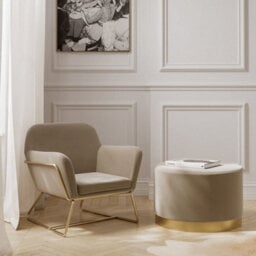 LPD Charles Velvet Beige Armchair Comfortable&relaxed Seating With Brushed Gold Legs - thumbnail 5