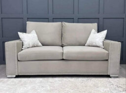 Eleanor Studded Velvet Large Cushion Sofa Grey Silver Black - Steel Plush - 2 Seater