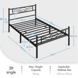Yaheetech Black 3Ft Single Metal Bed Frame With Cloud-Inspired Design Headboard - thumbnail 4