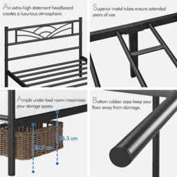 Yaheetech Black 3Ft Single Metal Bed Frame With Cloud-Inspired Design Headboard - thumbnail 5