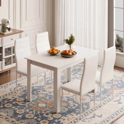 Dining Table And Chairs Set 4 Faux Leather Seat Kitchen Room Furniture - image 1