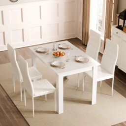 Dining Table And Chairs Set 4 Faux Leather Seat Kitchen Room Furniture - thumbnail 5
