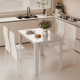 Dining Table And Chairs Set 4 Faux Leather Seat Kitchen Room Furniture - thumbnail 4