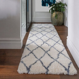 Cream Grey Geometric Luxurious Modern Shaggy Easy To Clean Rug Dining Room-80 X 240Cm (Runner) - thumbnail 2