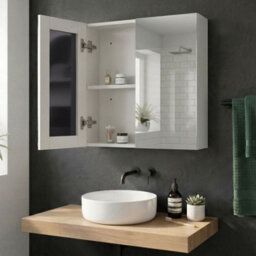 Wyld And Coco Brightnest White Plywood Mirror Cabinet 80 X 70 Cm - Wall-Mounted Two-Door With Shelves - thumbnail 2