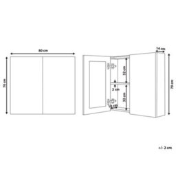 Wyld And Coco Brightnest White Plywood Mirror Cabinet 80 X 70 Cm - Wall-Mounted Two-Door With Shelves - thumbnail 4