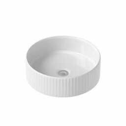 Affine 600mm Bathroom Countertop Vanity Unit Round Fluted Basin Wall Hung Soft Close Oak - thumbnail 5