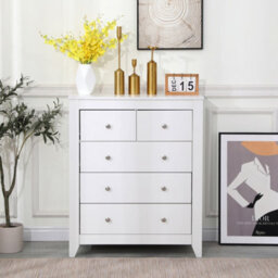 Furniturehmd White 5 Drawers Chest Bedroom Storage Unit Floor Standing Storage Unit Large Cabinet - thumbnail 1