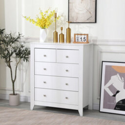 Furniturehmd White 5 Drawers Chest Bedroom Storage Unit Floor Standing Storage Unit Large Cabinet - thumbnail 2
