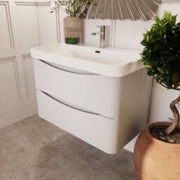Balterley Dunwood Modern Bathroom Wall Hung 2 Drawer Vanity Unit & Ceramic Basin, Satin White, 800mm - thumbnail 4