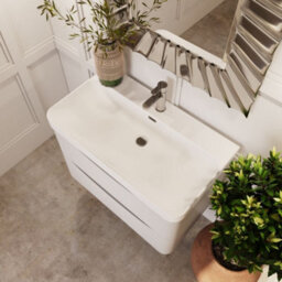 Balterley Dunwood Modern Bathroom Wall Hung 2 Drawer Vanity Unit & Ceramic Basin, Satin White, 800mm - thumbnail 3