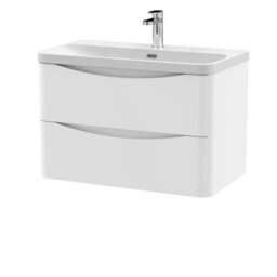 Balterley Dunwood Modern Bathroom Wall Hung 2 Drawer Vanity Unit & Ceramic Basin, Satin White, 800mm - thumbnail 1