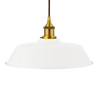 White Chancery Painted Dome Pendant Light With Antique Gold Lamp Holder And Brown Twisted Cable - Se Home - image 1