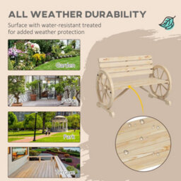 Wyld Haus Hata Zilu Natural Fir Wooden Wagon Wheel Garden Bench, Two-Seater Loveseat With Armrests - thumbnail 7