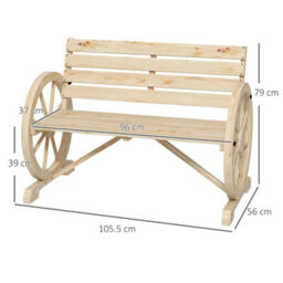 Wyld Haus Hata Zilu Natural Fir Wooden Wagon Wheel Garden Bench, Two-Seater Loveseat With Armrests - thumbnail 4