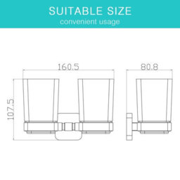 Jassferry Double Wall Mounted Toothbrush Tumbler Holder Frosted  Black Glass Square Cup - thumbnail 2
