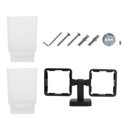 Jassferry Double Wall Mounted Toothbrush Tumbler Holder Frosted  Black Glass Square Cup - thumbnail 4