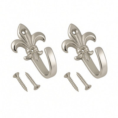 Sisi UK Fleur De Lis Chrome Curtain Tieback Hooks Decorative Wall Hooks For Curtains Hats Coats Robes Clothes Accessories Pack Of 2 - image 1