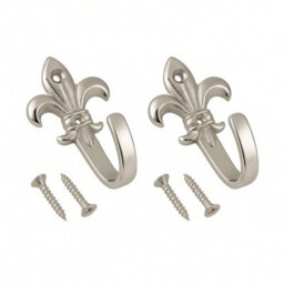 Sisi UK Fleur De Lis Chrome Curtain Tieback Hooks Decorative Wall Hooks For Curtains Hats Coats Robes Clothes Accessories Pack Of 2 - thumbnail 1