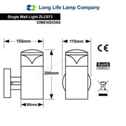 Long Life Lamps Company Modern Outdoor Wall Light Clear Diffuser Stainless Steel Zlc073 - thumbnail 2