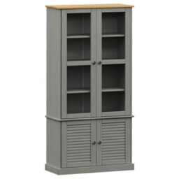 Vidaxl Glass Display Cabinet Vigo Grey 85X35X170 Cm Solid Wood Pine - thumbnail 2