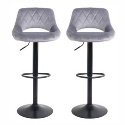 Set Of Two Neo Grey Crushed Velvet Bar Stools With Matt Black Legs - thumbnail 3
