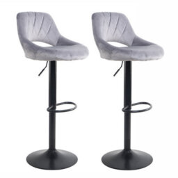 Set Of Two Neo Grey Crushed Velvet Bar Stools With Matt Black Legs - thumbnail 2