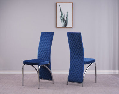 Modernique Set Of 4 Blue Velet High Back Dining Chairs With Solid Chrome Legs - image 1