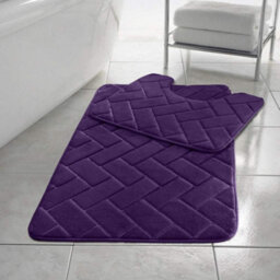 Homes & Linen Bricks Bath Mat Set Non Slip Pedestal Set Extra Absorbent 100% Memory Foam Bathroom Toilet Mat Rug Se