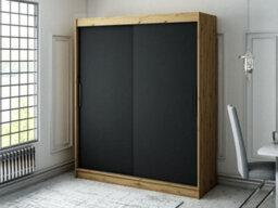 Arte Leto T Contemporary 2 Sliding Door Wardrobe 9 Shelves 2 Rails Black Matt And Oak Effect (H)2000mm (W)1800mm (D)620mm - thumbnail 2