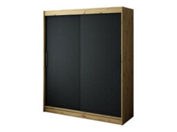 Arte Leto T Contemporary 2 Sliding Door Wardrobe 9 Shelves 2 Rails Black Matt And Oak Effect (H)2000mm (W)1800mm (D)620mm - thumbnail 1