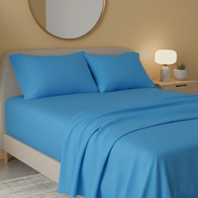 Flannelette Flat Sheet Soft Brushed Cotton Bedding For Warmth Comfort Blue - image 1
