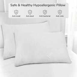 Oxford Homeware Bed Wedge Pillow Memory Foam Pack Of 2 Bamboo Back Support Pillow For Anti Snore & Neck Pain Relief Pillow 40X70Cm - thumbnail 2