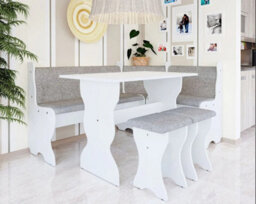 Thomas Kitchen Corner Dining Set With Upholstered Bench, Table And 2 Stools, Space-Saving Compact Furniture In White - thumbnail 2