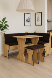 Thomas Kitchen Corner Dining Set With Upholstered Bench, Table And 2 Stools, Space-Saving Compact Furniture In White - thumbnail 7