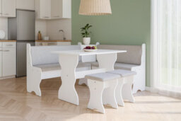 Thomas Kitchen Corner Dining Set With Upholstered Bench, Table And 2 Stools, Space-Saving Compact Furniture In White - thumbnail 1