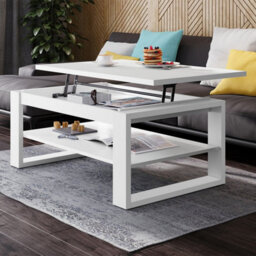 Heze Furniture Nuo Lift Top Coffee Table Contemporary Style - White Matt - thumbnail 2