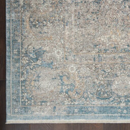 Cream Blue Luxurious Traditional Bordered Floral Rug Easy To Clean Living Room And Bedroom-160Cm X 221Cm - thumbnail 7
