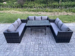 Fimous 9 Seater Outdoor Wicker Garden Furniture Rattan Lounge Sofa Set Patio Rectangular Dining Table Three Seater Sofa - thumbnail 1