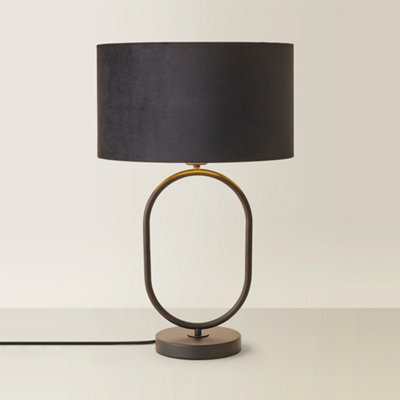 Valuelights Antonia Black Velvet And Gold Drum Lamp Shade Matte Black Oval Table Lamp - image 1