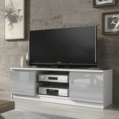 Tv Unit 120Cm Modern White With High Gloss Grey Doors - Creative Furniture - image 1