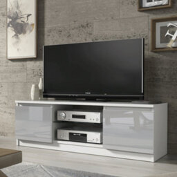 Tv Unit 120Cm Modern White With High Gloss Grey Doors - Creative Furniture - thumbnail 1