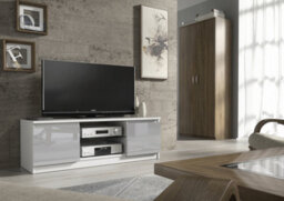 Tv Unit 120Cm Modern White With High Gloss Grey Doors - Creative Furniture - thumbnail 3