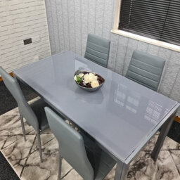 Dining Table And Chairs Set 4 Dining Set For 4 Grey Table With 4 Grey Leather Chairs Furniture Kosy Koala - thumbnail 4