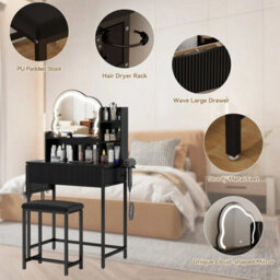 Led Lighted Dressing Table Set With Mirror Stool Makeup Vanity Desk Space Saving - thumbnail 6