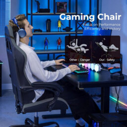 Gtplayer Gaming Chair, Heavy Duty Computer Chairs With Linkage Armrest And Lumbar Support, Ergonomic Office Chair, Grey - thumbnail 4