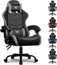 Luckracer Gaming Chair, Heavy Duty Computer Chairs With Linkage Armrest And Lumbar Support, Ergonomic Office Chair, Grey