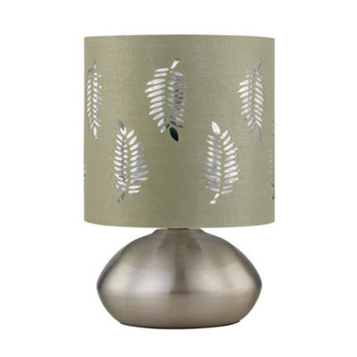 First Choice Lighting Jenson - Brushed Chrome Touch Table Lamp With Sage Fern Shade - image 1